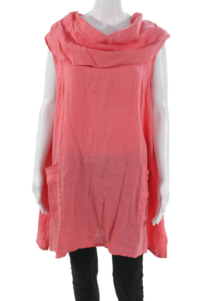 Match Point Women Shift Blouse Pink Linen Cowl Neck Sleeveless Pullover Size L