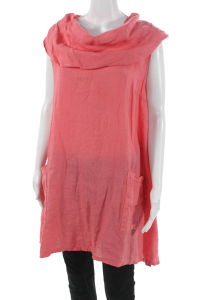 Match Point Women Shift Blouse Pink Linen Cowl Neck Sleeveless Pullover Size L