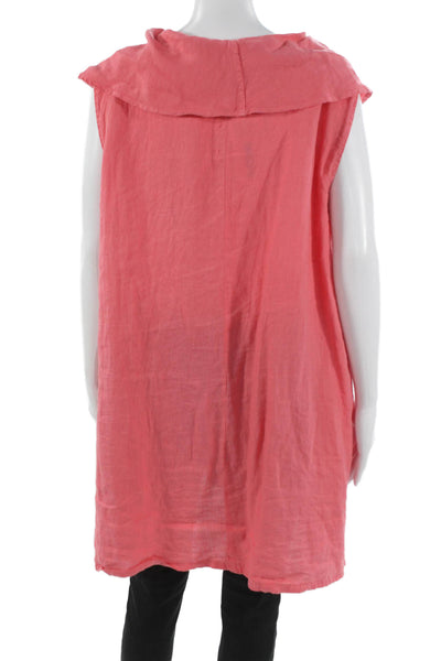 Match Point Women Shift Blouse Pink Linen Cowl Neck Sleeveless Pullover Size L
