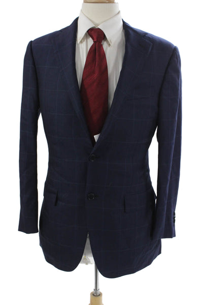 Ermenegildo Zegna Mens Blue Check Wool Blazer Size 46