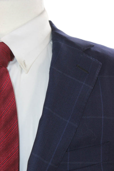 Ermenegildo Zegna Mens Blue Check Wool Blazer Size 46
