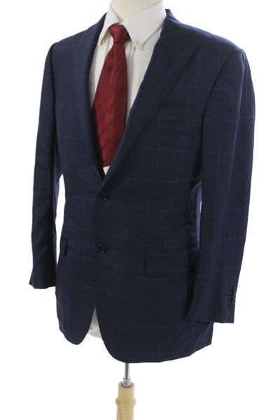 Ermenegildo Zegna Mens Blue Check Wool Blazer Size 46