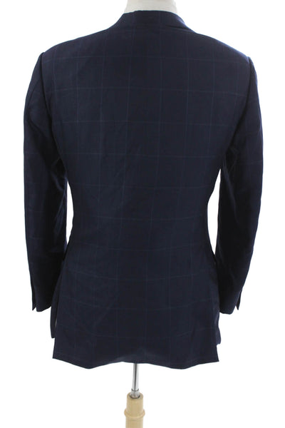 Ermenegildo Zegna Mens Blue Check Wool Blazer Size 46