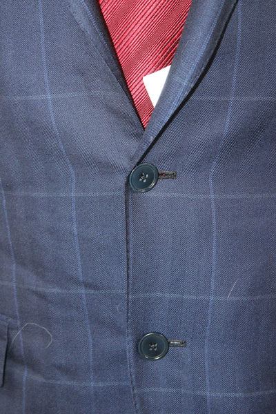 Ermenegildo Zegna Mens Blue Check Wool Blazer Size 46