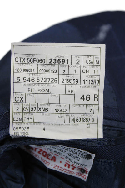 Ermenegildo Zegna Mens Blue Check Wool Blazer Size 46