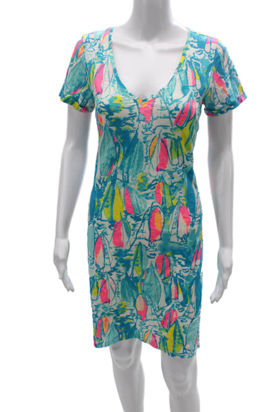 Lilly Pulitzer Women Multicolor V-Neck Short Sleeve Shift Dress Size S
