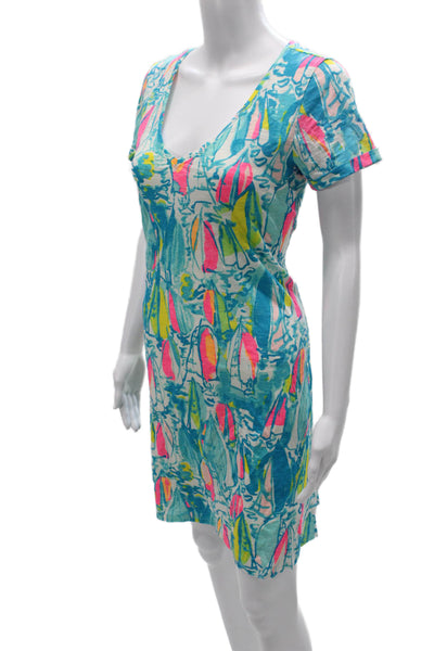 Lilly Pulitzer Women Multicolor V-Neck Short Sleeve Shift Dress Size S