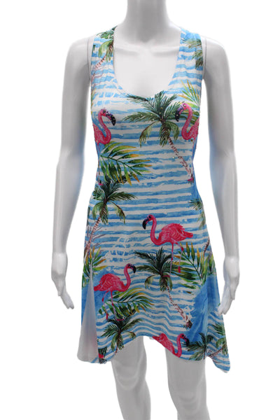 India Boutique Women Sundress Multicolor Striped V-Neck Short Size One Size