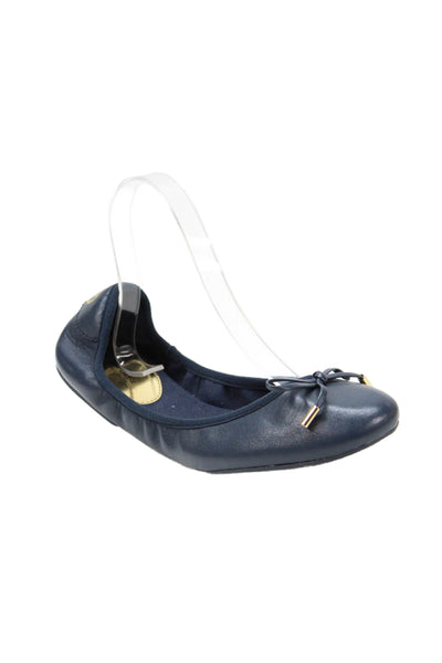 Michael Michael Kors Womens Slip On Back Logo Bow Ballet Flats Navy Leather 8