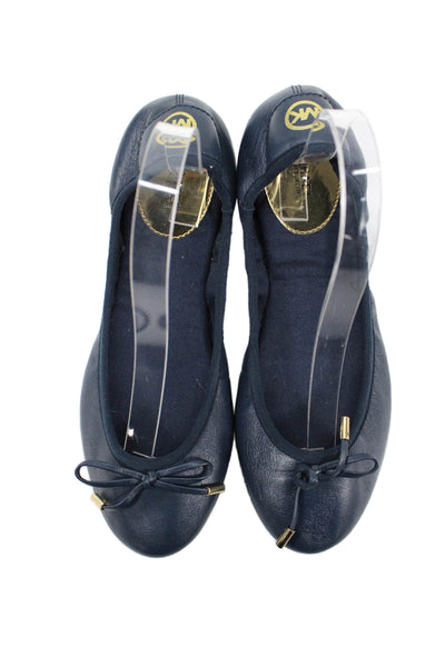 Michael Michael Kors Womens Slip On Back Logo Bow Ballet Flats Navy Leather 8