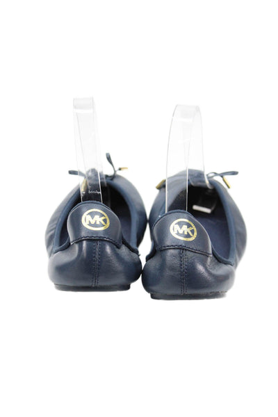 Michael Michael Kors Womens Slip On Back Logo Bow Ballet Flats Navy Leather 8