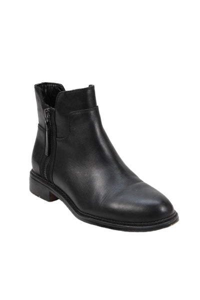 Franco Sarto Women's Leather Round Toe Flat Ankle Boots Black Size 8