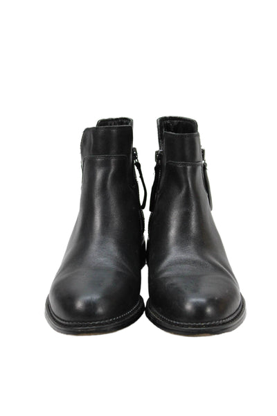 Franco Sarto Women's Leather Round Toe Flat Ankle Boots Black Size 8