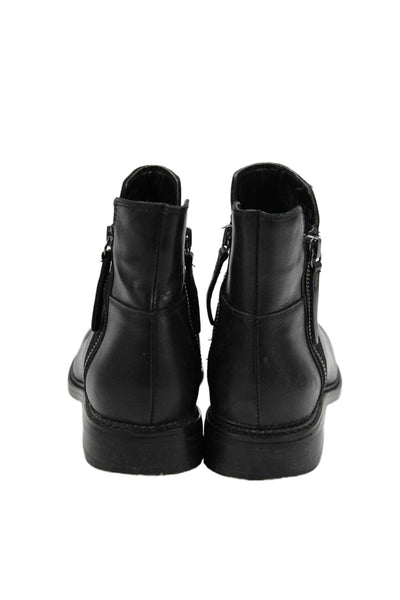 Franco Sarto Women's Leather Round Toe Flat Ankle Boots Black Size 8