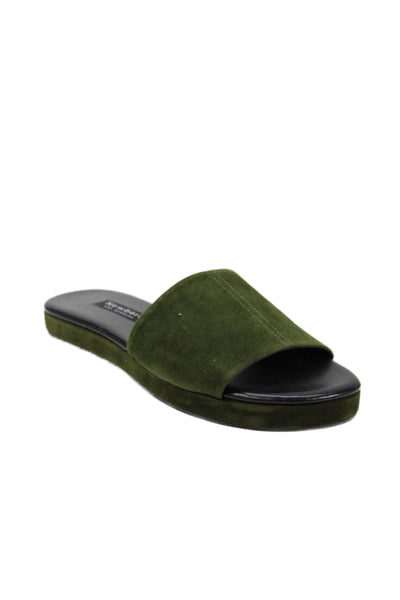 NewbarK Women's Open Toe Suede Slide Sandals Olive Green Size 8.5