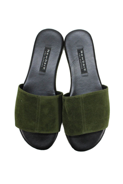 NewbarK Women's Open Toe Suede Slide Sandals Olive Green Size 8.5