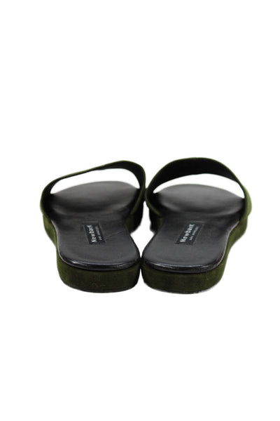 NewbarK Women's Open Toe Suede Slide Sandals Olive Green Size 8.5