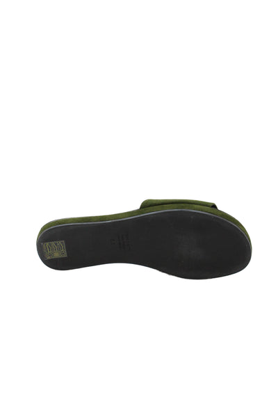 NewbarK Women's Open Toe Suede Slide Sandals Olive Green Size 8.5