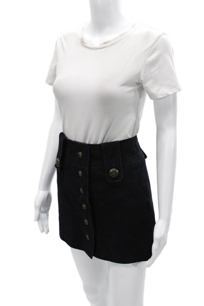 Intermix Women Black Genuine Leather A-Line Skirt Button Short Petites Size XS