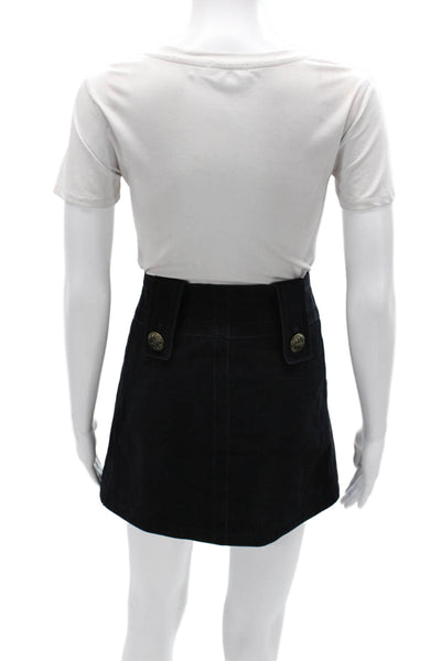 Intermix Women Black Genuine Leather A-Line Skirt Button Short Petites Size XS