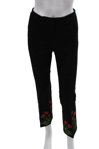 Cambio Women Cropped Floral Viscose Black Pants Size 2