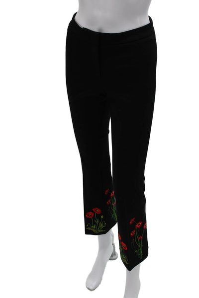 Cambio Women Cropped Floral Viscose Black Pants Size 2