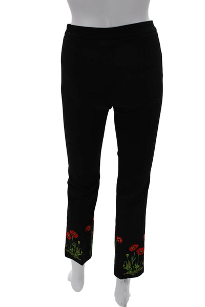 Cambio Women Cropped Floral Viscose Black Pants Size 2