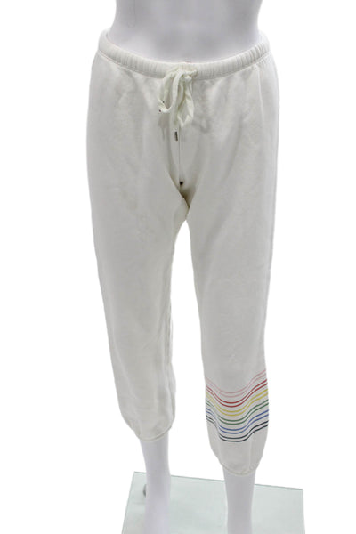 Sundry Women Striped Cotton Jogger Pants White Drawstring Size 0