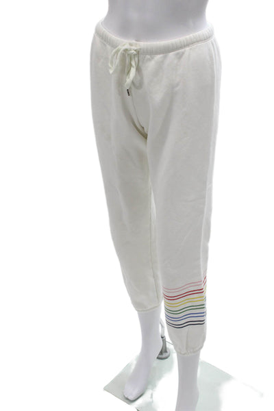 Sundry Women Striped Cotton Jogger Pants White Drawstring Size 0