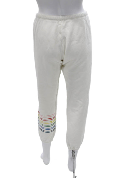 Sundry Women Striped Cotton Jogger Pants White Drawstring Size 0