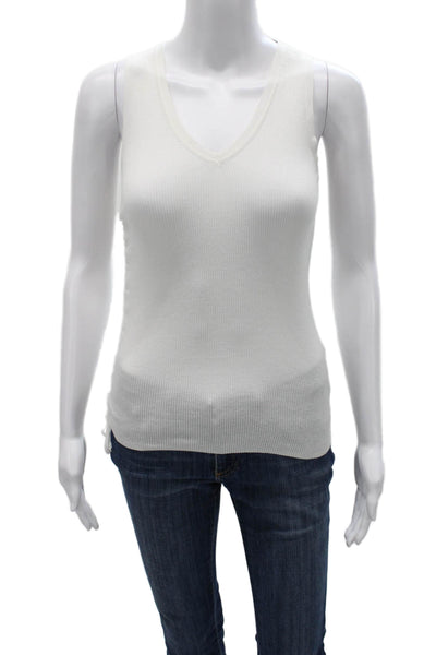 Margaret OLeary Womens Basic Cotton V-Neck Sleeveless Tank White Size S
