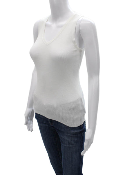 Margaret OLeary Womens Basic Cotton V-Neck Sleeveless Tank White Size S