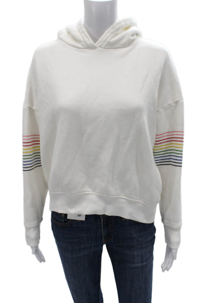 Sundry Womens White Cotton Pullover Hoodie Round Neck Long Sleeve Size 1