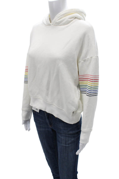 Sundry Womens White Cotton Pullover Hoodie Round Neck Long Sleeve Size 1