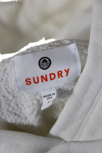 Sundry Womens White Cotton Pullover Hoodie Round Neck Long Sleeve Size 1