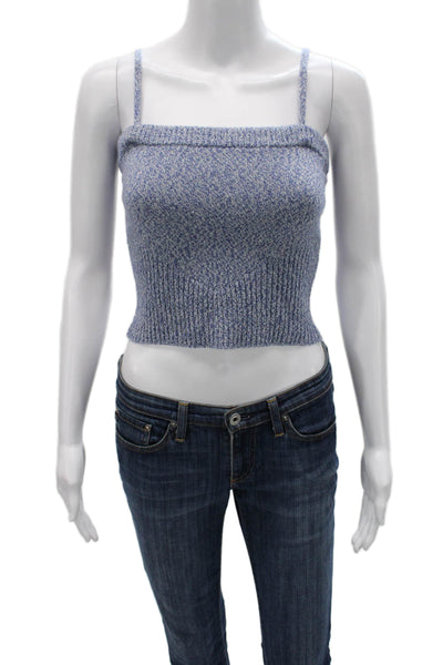Intermix Women Blue Cotton Abstract Square Neck Sleeveless Tank Sweater Size S
