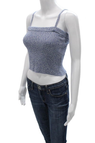 Intermix Women Blue Cotton Abstract Square Neck Sleeveless Tank Sweater Size S