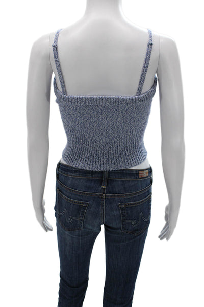 Intermix Women Blue Cotton Abstract Square Neck Sleeveless Tank Sweater Size S
