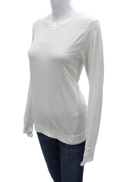 Lululemon Womens Pullover T-Shirt White Long Sleeve Striped Crew Size 6