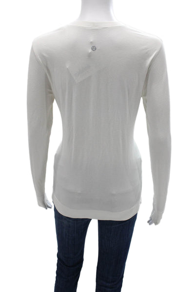 Lululemon Womens Pullover T-Shirt White Long Sleeve Striped Crew Size 6