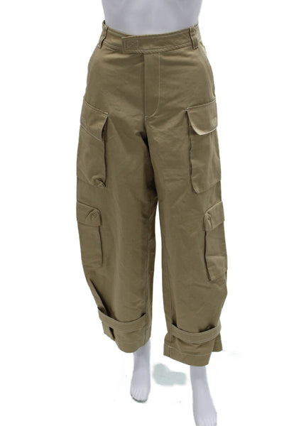 Zara Womens Cargo Pants Beige Cotton Zip Solid Spring Size XS