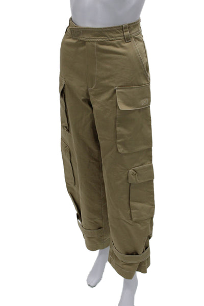 Zara Womens Cargo Pants Beige Cotton Zip Solid Spring Size XS