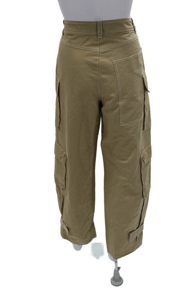 Zara Womens Cargo Pants Beige Cotton Zip Solid Spring Size XS