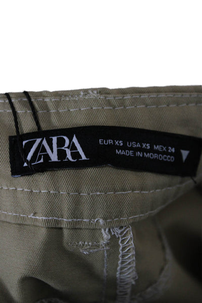 Zara Womens Cargo Pants Beige Cotton Zip Solid Spring Size XS