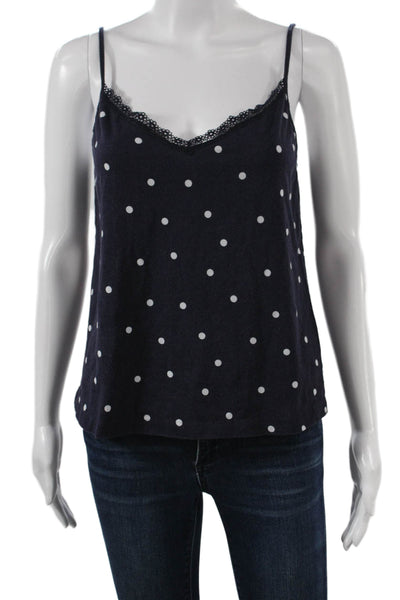 J Crew Women Blue Polka Dot V-Neck Camisole Cotton Sleeveless Size S