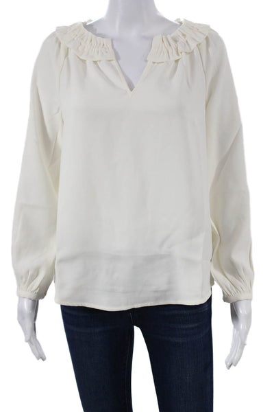 J Crew Womens V-Neck Long Sleeve Basic Blouse White Polyester Size XS