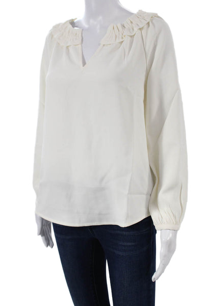 J Crew Womens V-Neck Long Sleeve Basic Blouse White Polyester Size XS