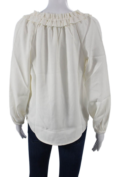 J Crew Womens V-Neck Long Sleeve Basic Blouse White Polyester Size XS