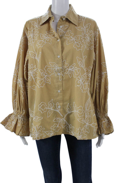 Madison Mathews Women Floral Collared Button Long Sleeve Cotton Blouse Size 1