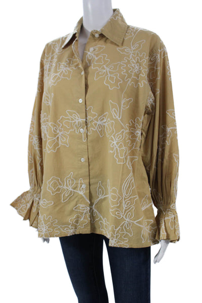 Madison Mathews Women Floral Collared Button Long Sleeve Cotton Blouse Size 1